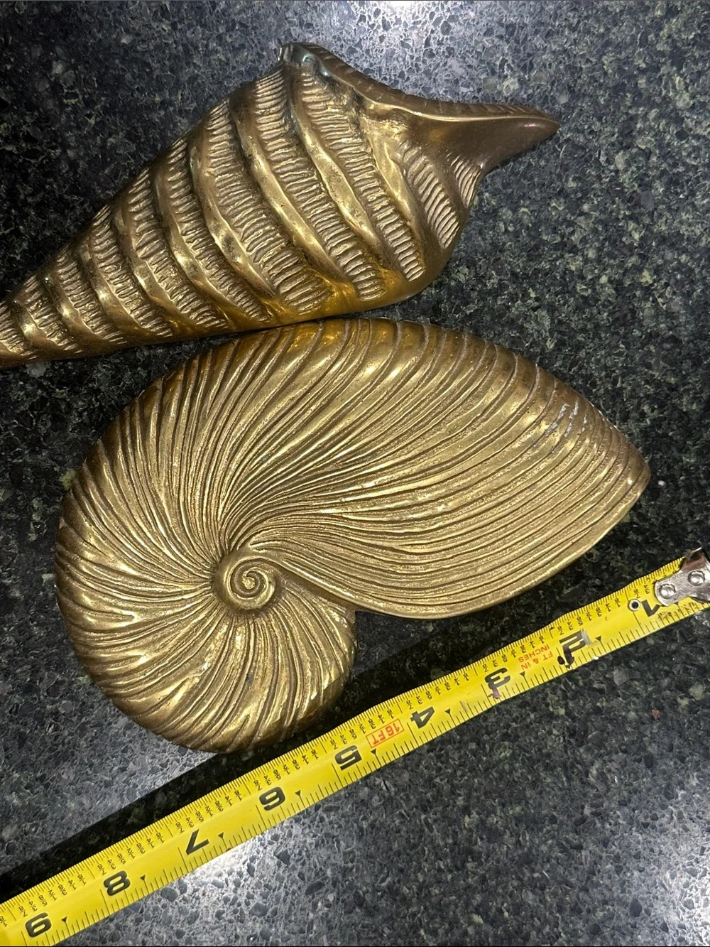 Vintage Brass mcm coastal Nautical Shell nautilus wall decor pair heavy metal